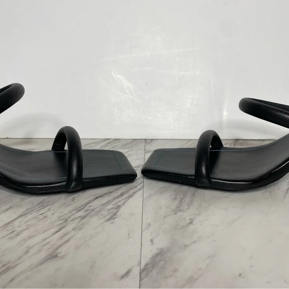 New! Free People Parker Double Strap Square Toe Black Leather Heeled Sandal 41